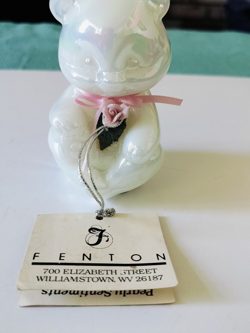 Fenton "Pearly Sentiments" Opaline Glass Bear Figurine with Original Tags